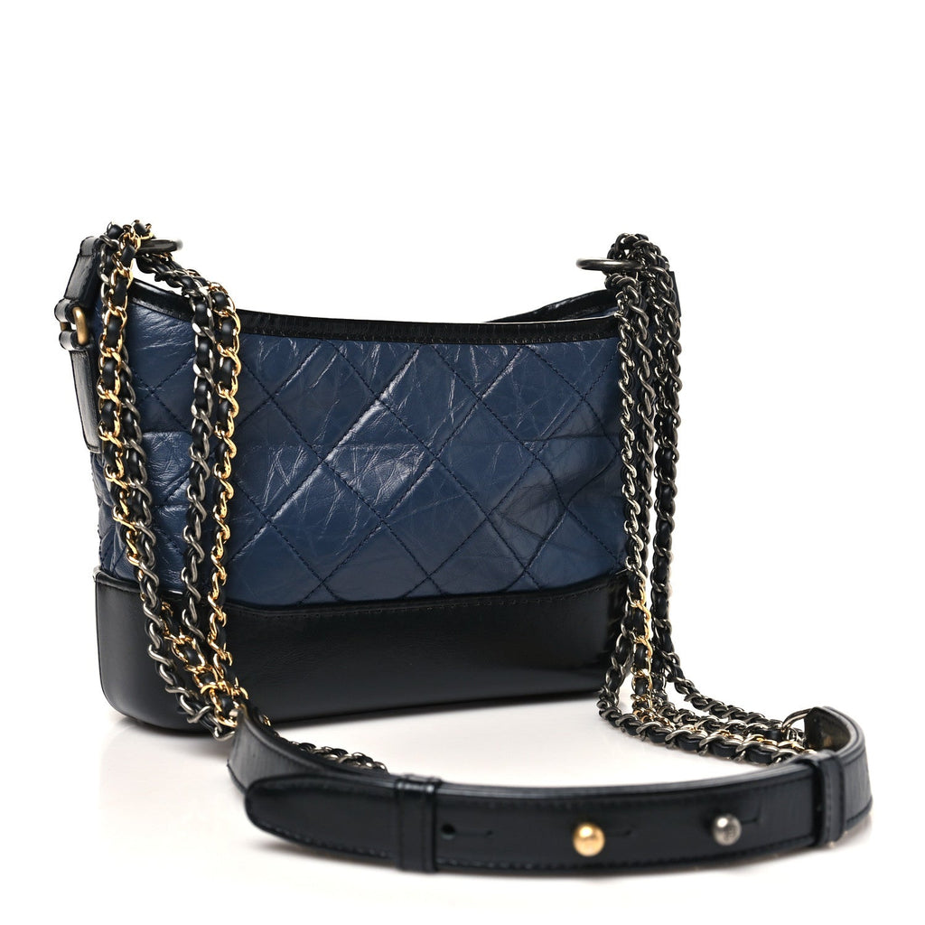Aged Calfskin Quilted Small Gabrielle Hobo Dark Grey