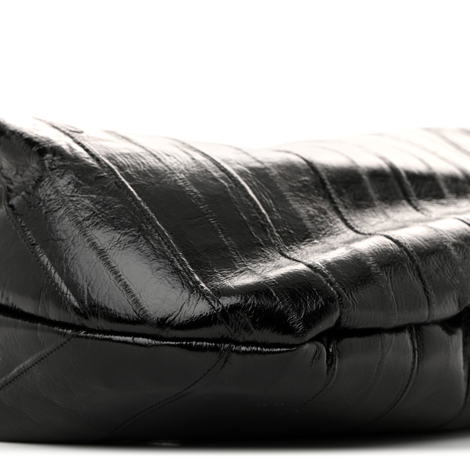 Glossy Calfskin Eelskin Embossed Medium Olivia Hobo Black