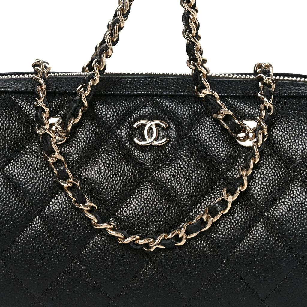 Caviar Quilted Barrel Clutch With Chain Black