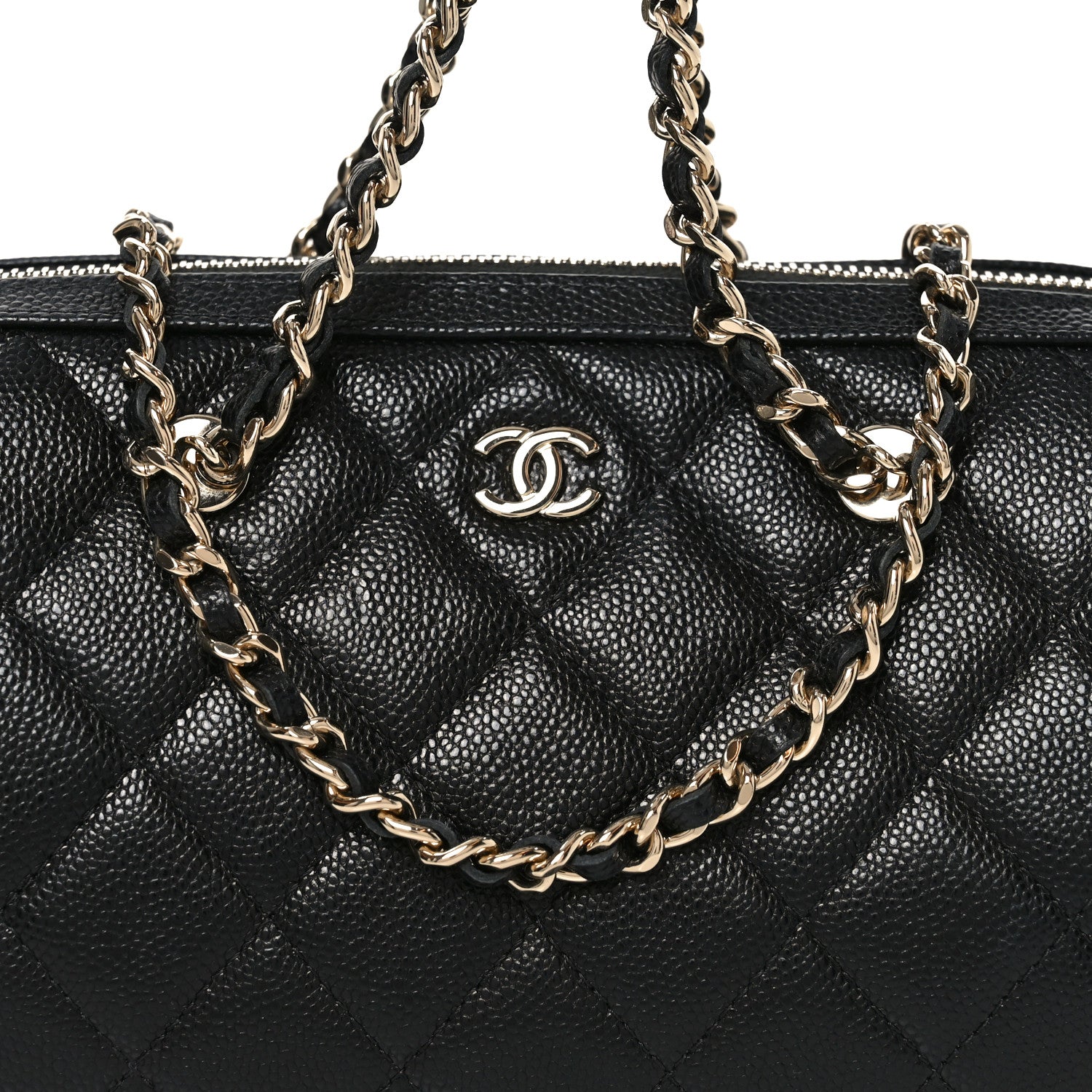 Caviar Quilted Barrel Clutch With Chain Black