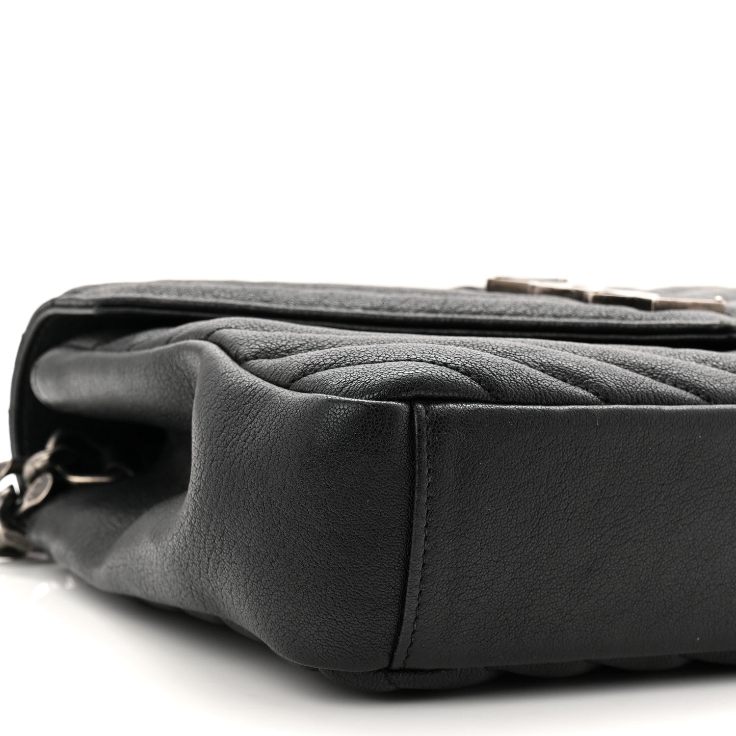 Sheepskin Matelasse Chevron Monogram Medium College Bag Black