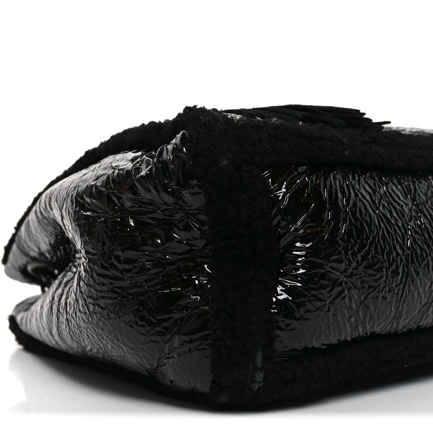 Patent Shearling Medium Soho Chain Shoulder Bag Black