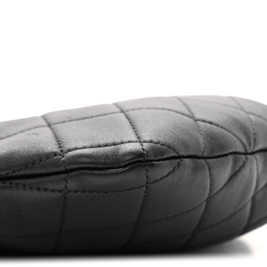 Lambskin Quilted Pearl Crown Clutch Bag Black