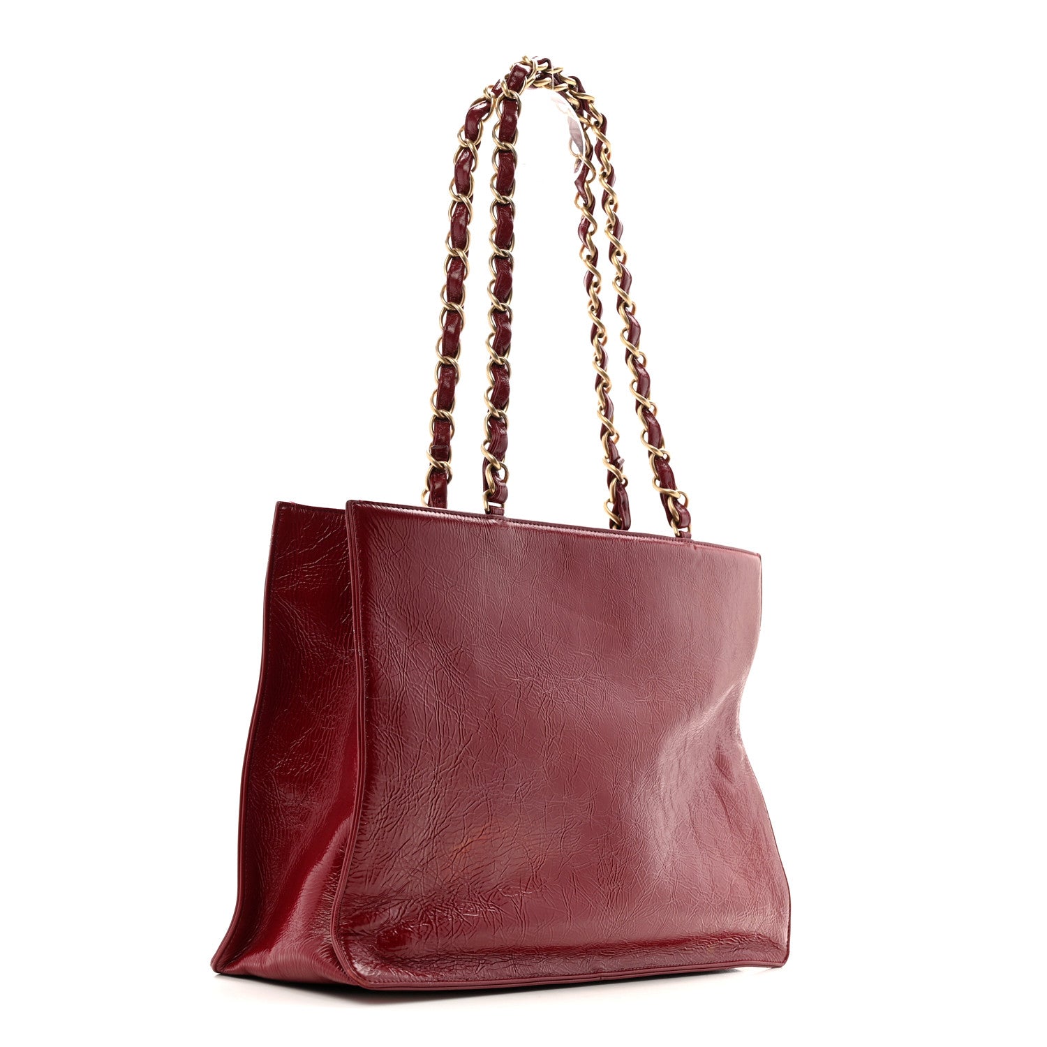 Shiny Aged Calfskin Shopping Bag Red