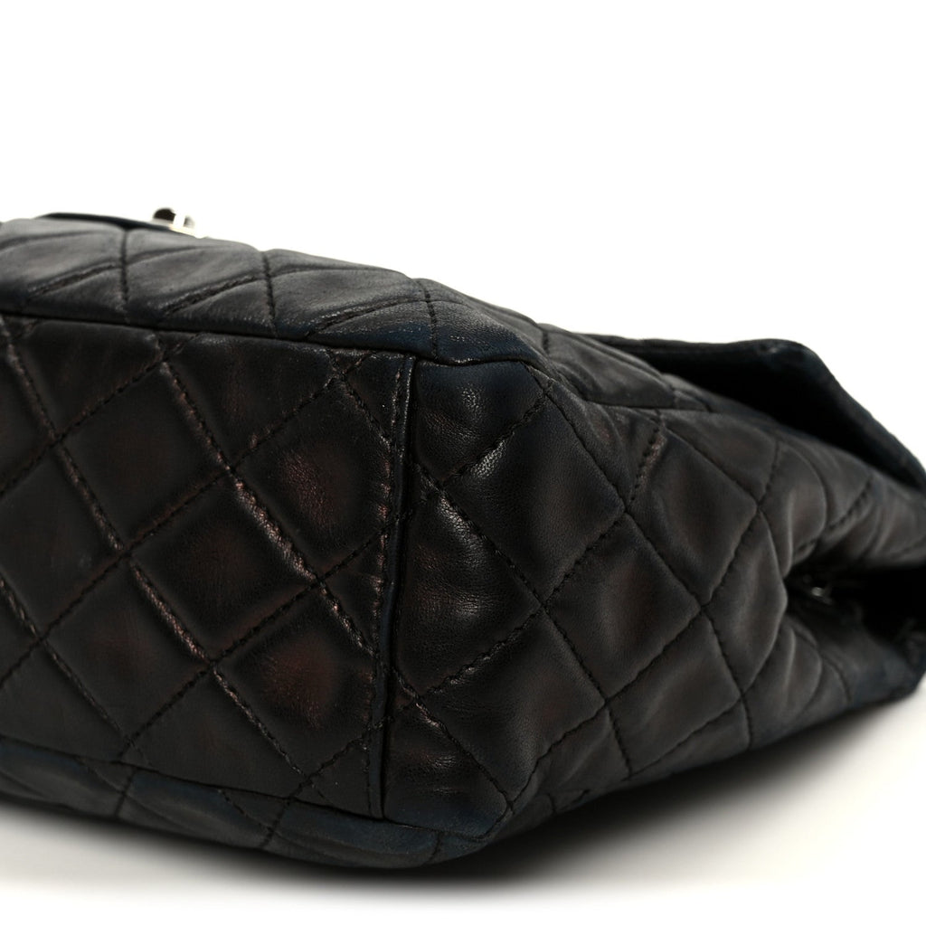 Washed Lambskin Quilted Maxi Single Flap Black
