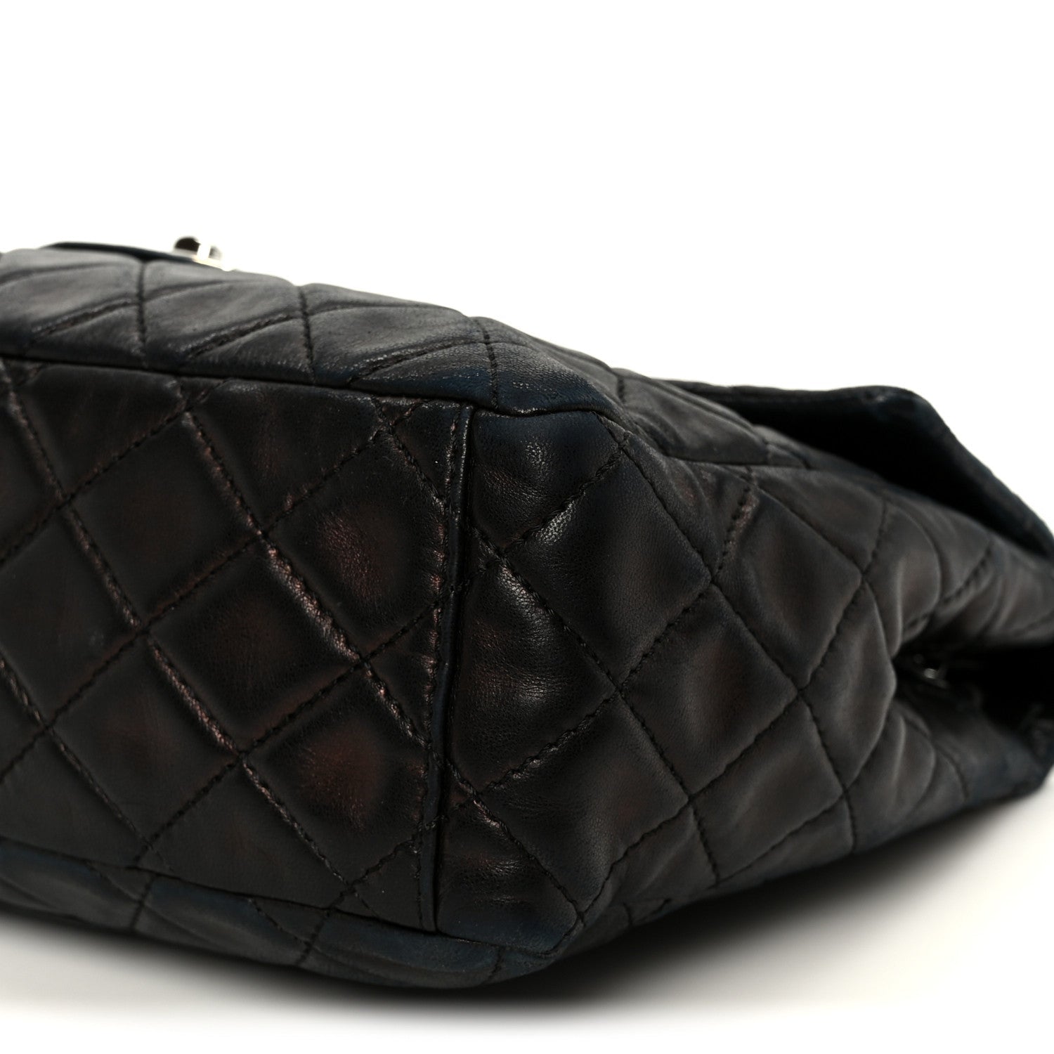 Washed Lambskin Quilted Maxi Single Flap Black