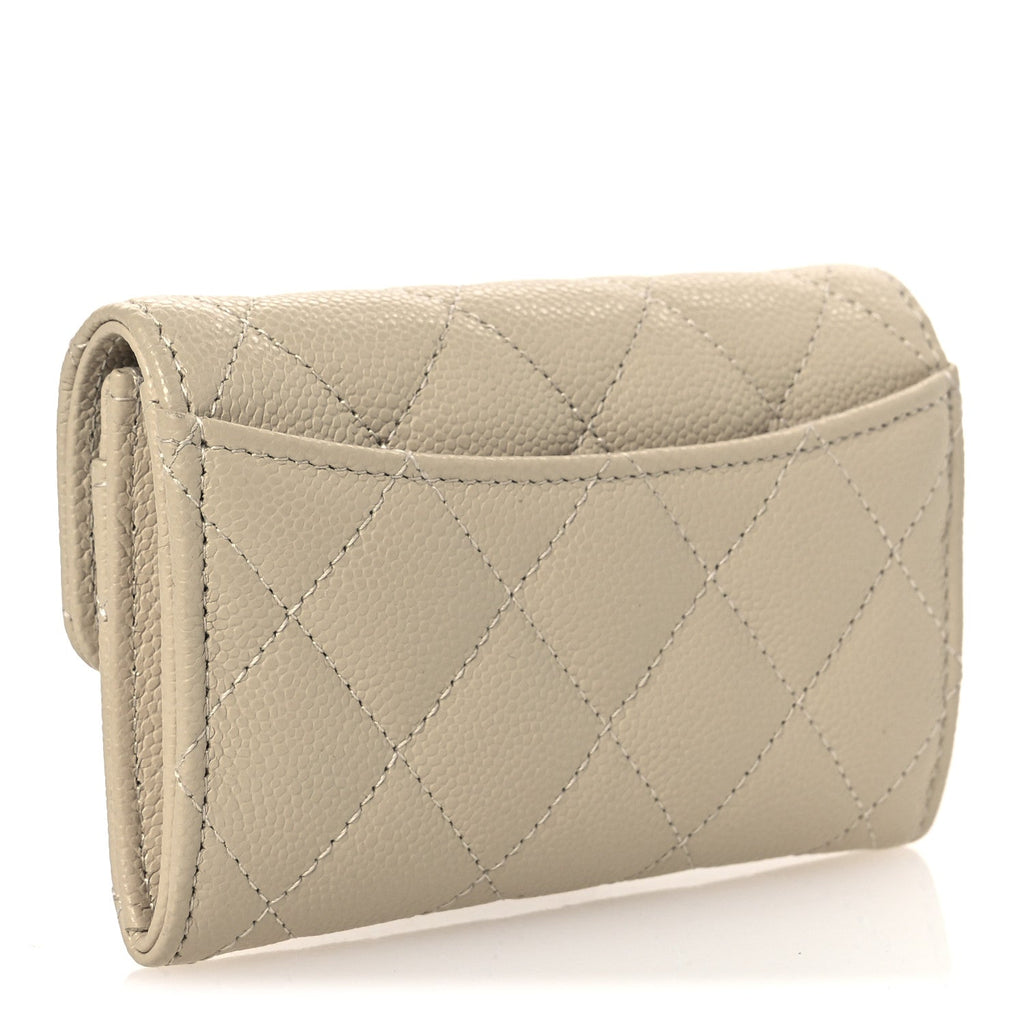 Caviar Quilted Flap  Holder Wallet Beige