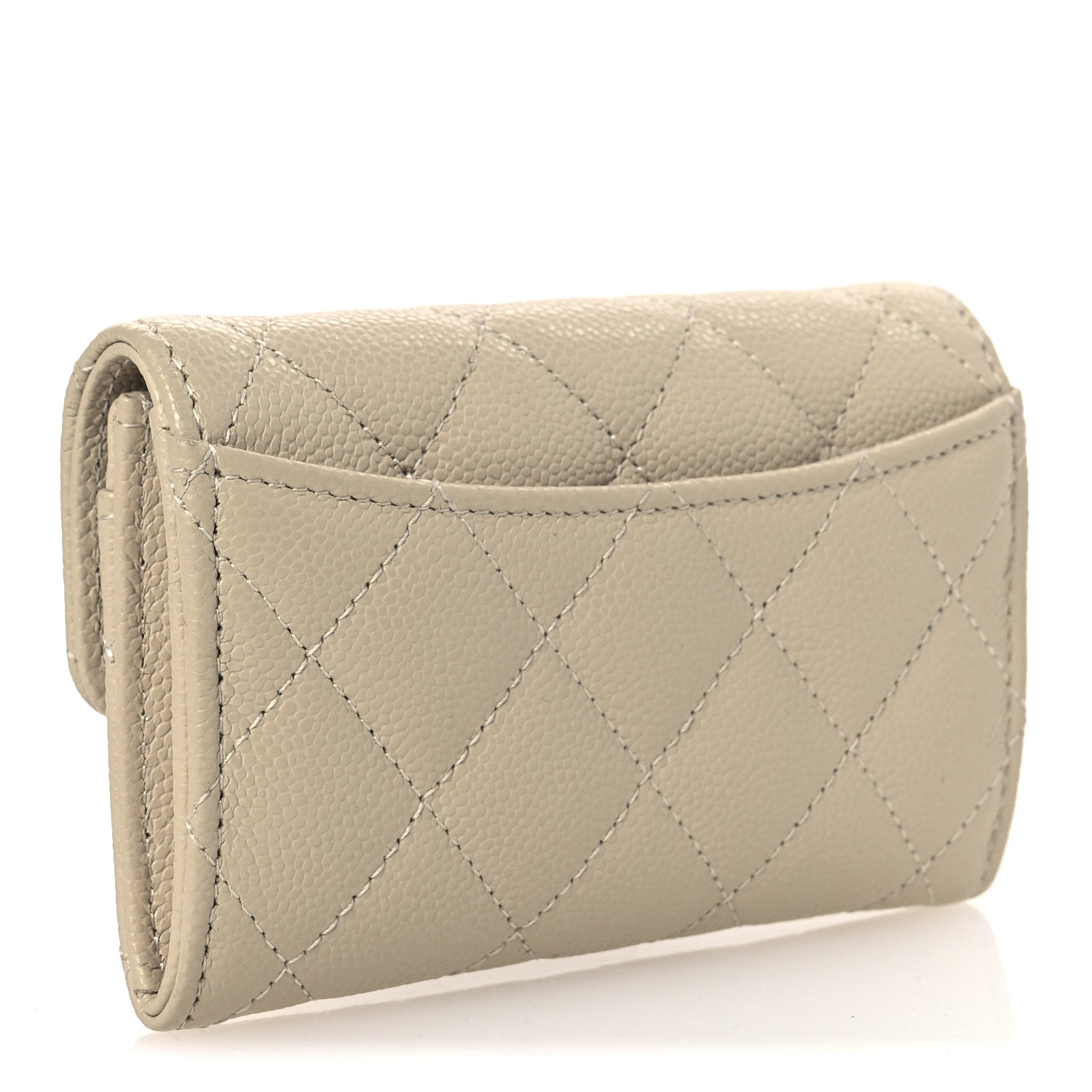 Caviar Quilted Flap  Holder Wallet Beige
