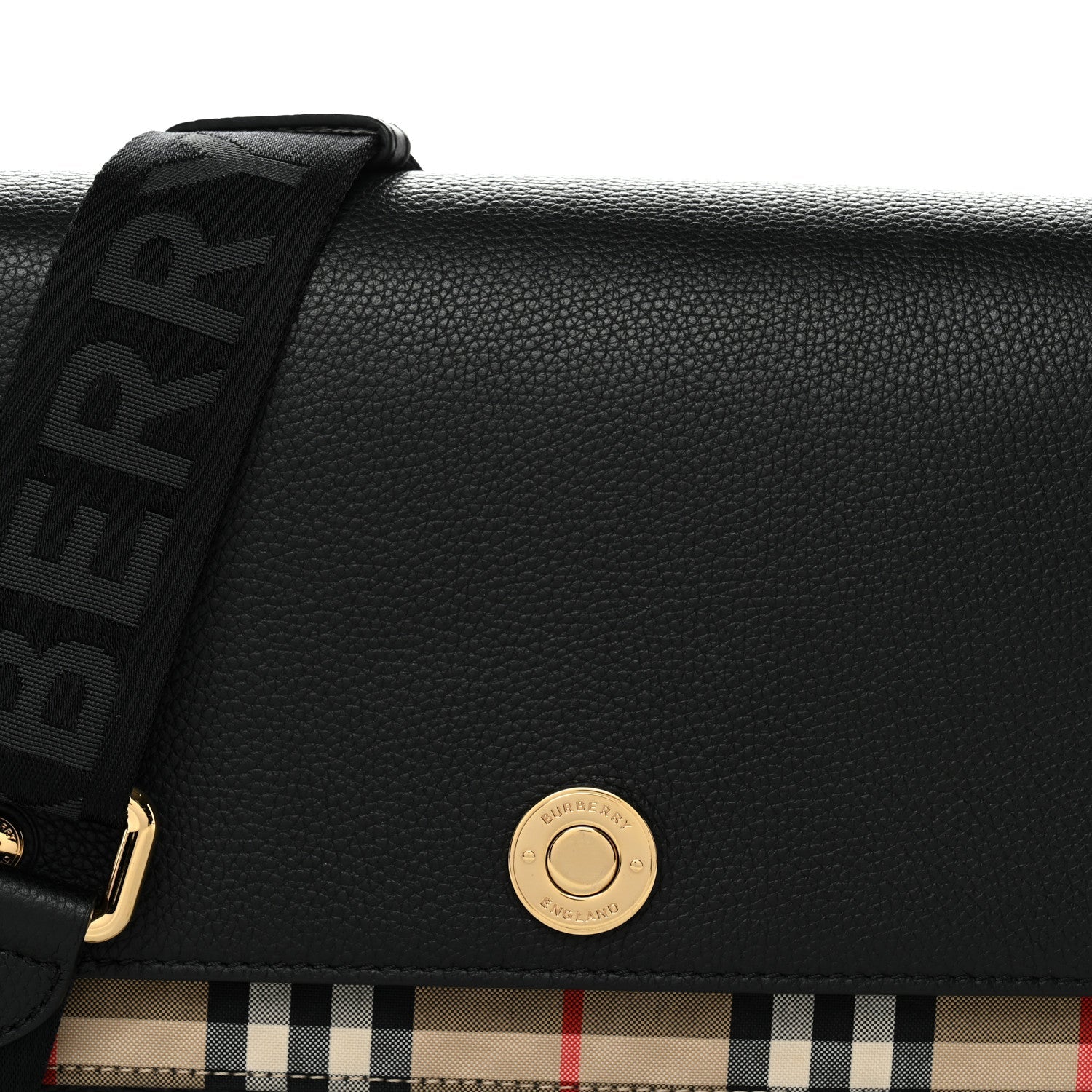 Coated Canvas Calfskin Vintage Check Medium Note Crossbody Bag Black