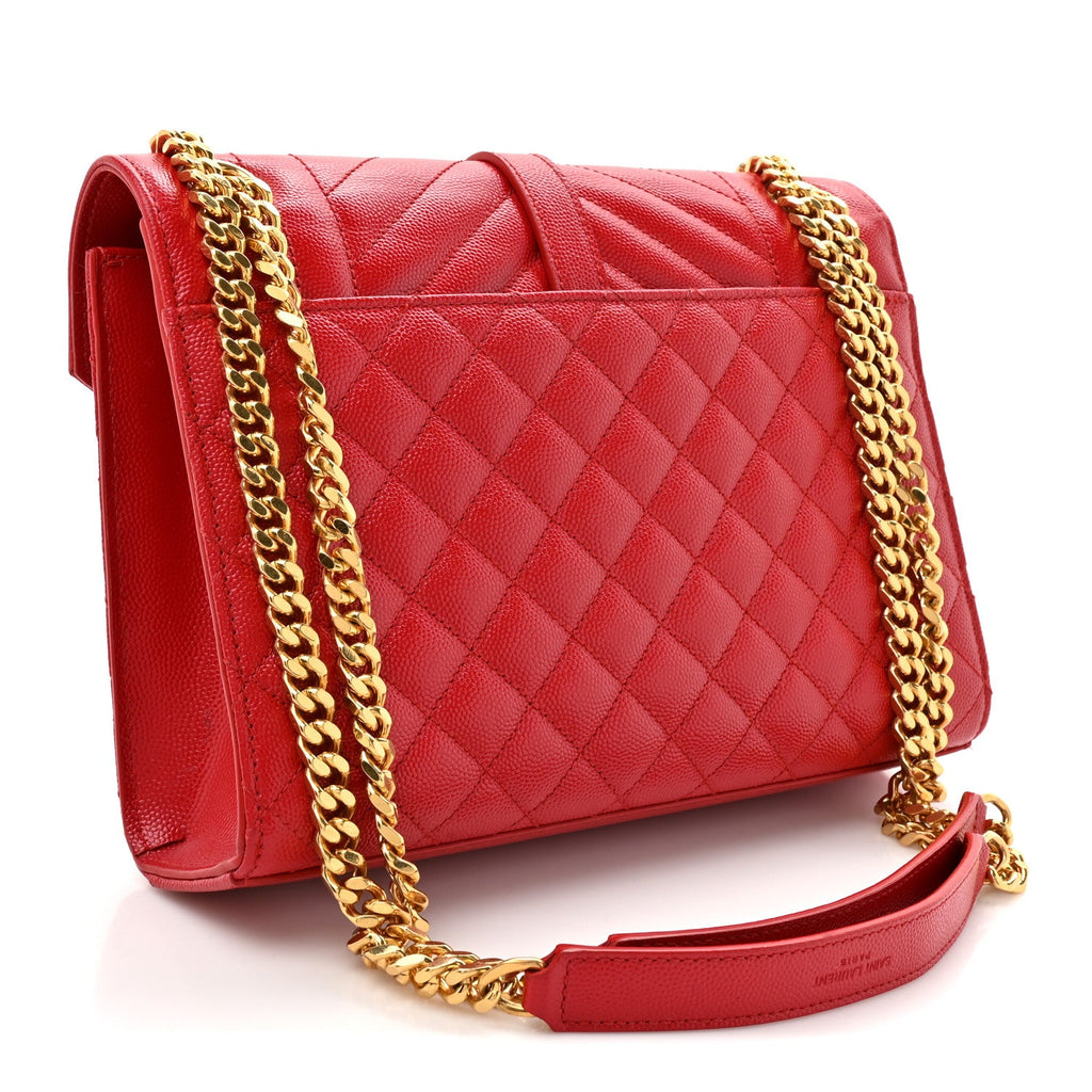 Grain De Poudre Textured Mixed Matelasse Triquilt Medium Monogram Satchel New Red
