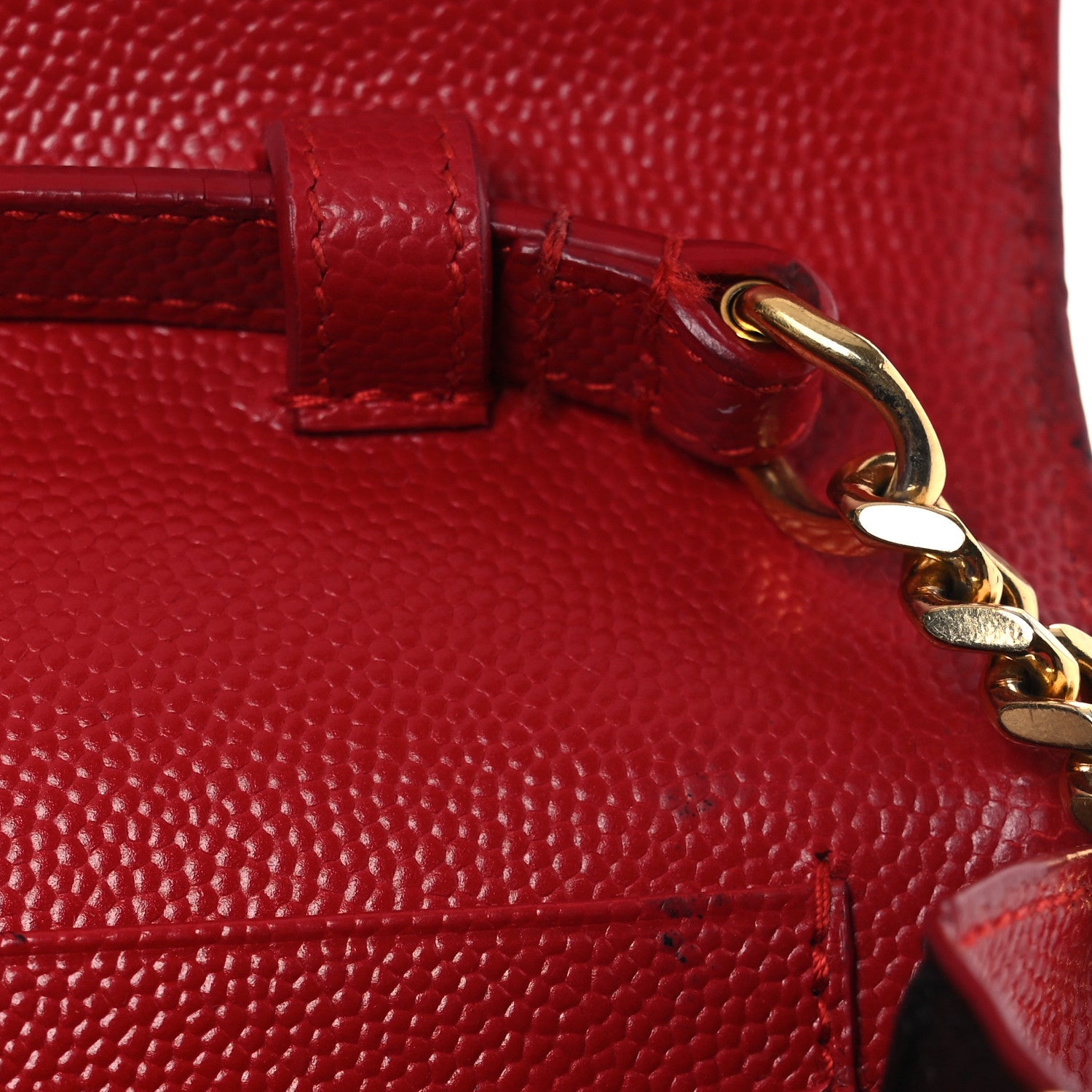 Grain De Poudre Matelasse Chevron Monogram Chain Wallet Red