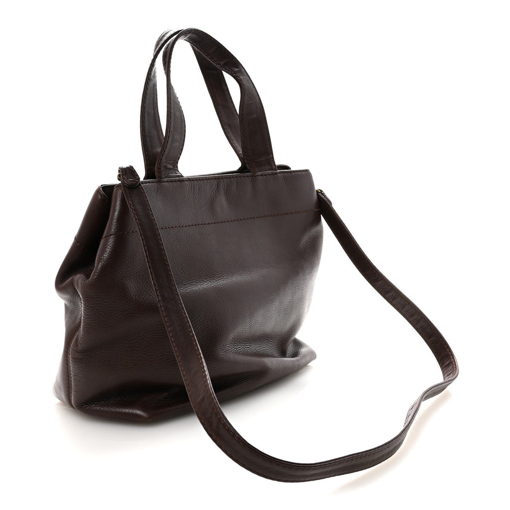 Calfskin Turnlock Shopper Tote Brown