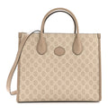 GG Supreme Monogram Textured Dollar Calfskin Small Retro Interlocking G Tote Bag Beige Mystic White Oatmeal