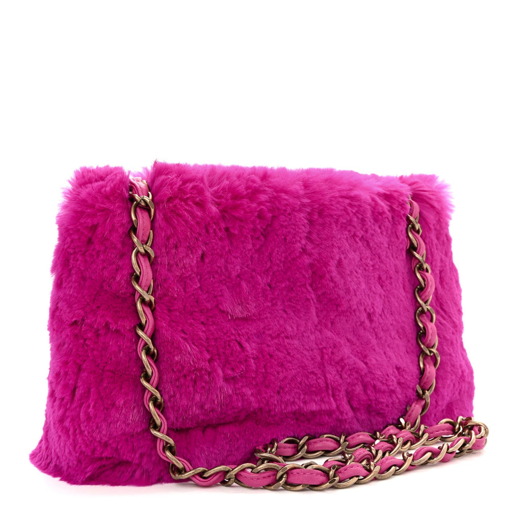 Rabbit Fur Shoulder Bag Fuchsia