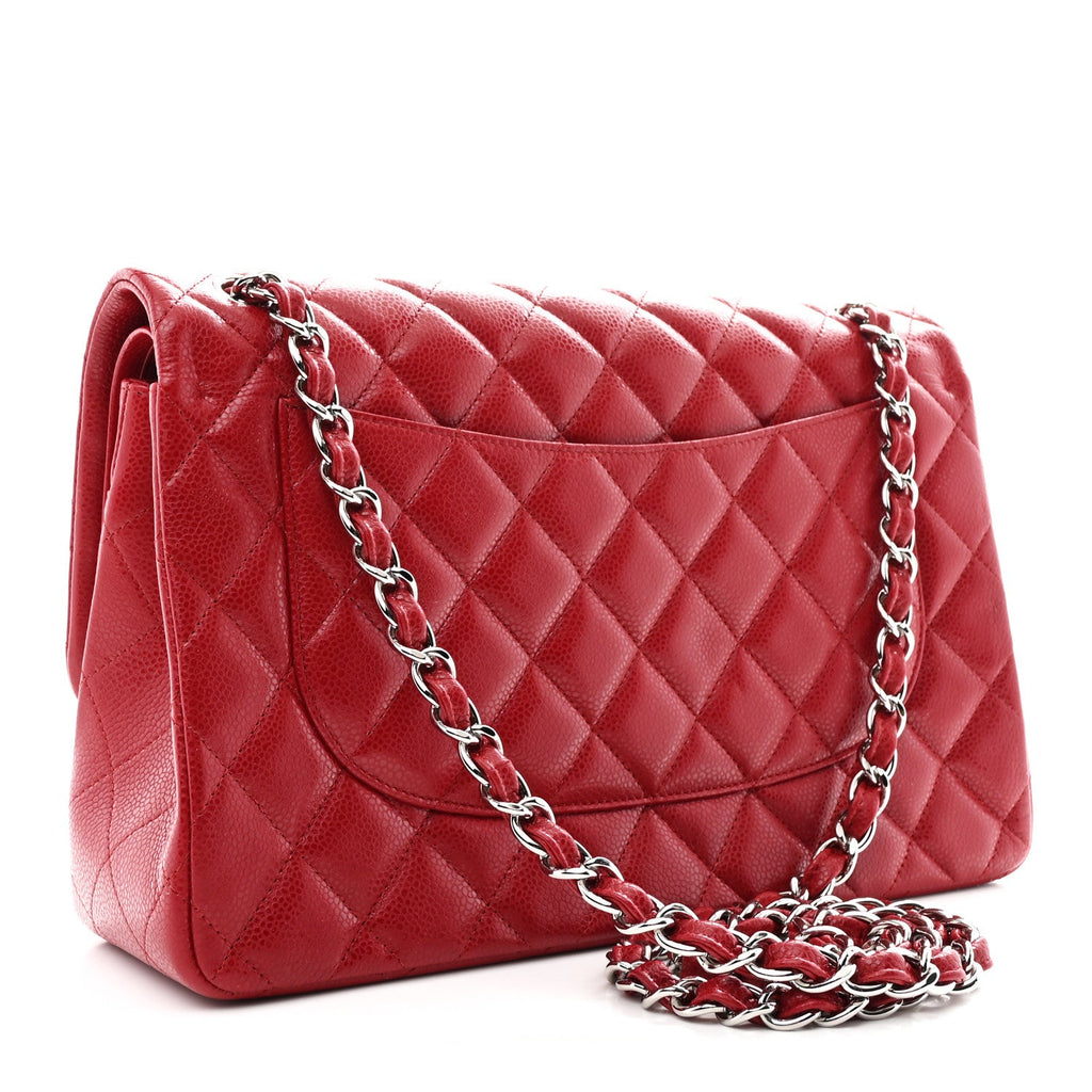 Caviar Quilted Jumbo Double Flap Red