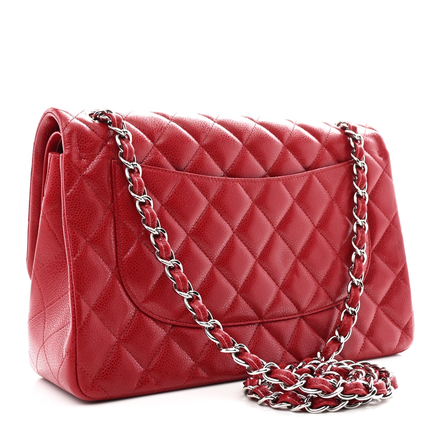Caviar Quilted Jumbo Double Flap Red