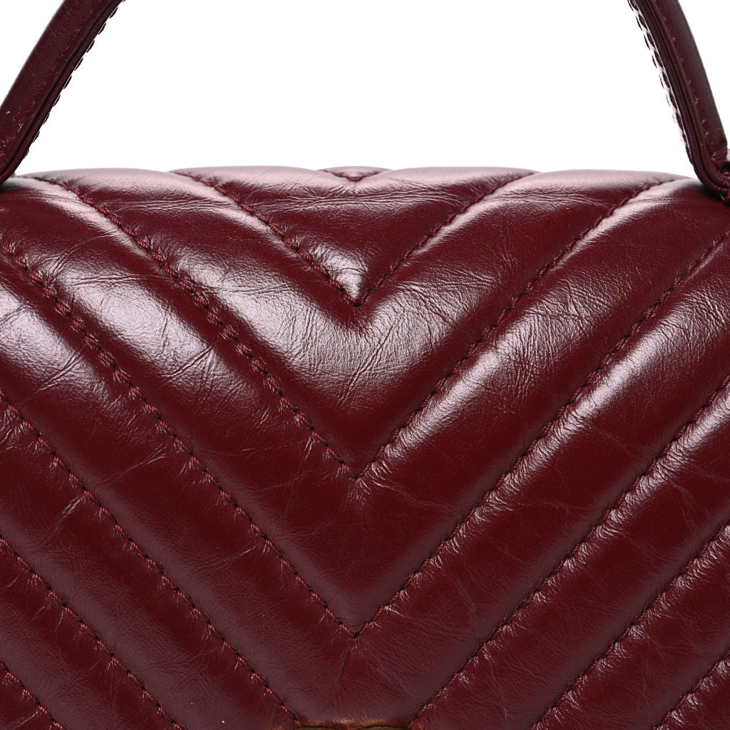 Calfskin Chevron Quilted Top Handle Flap Red