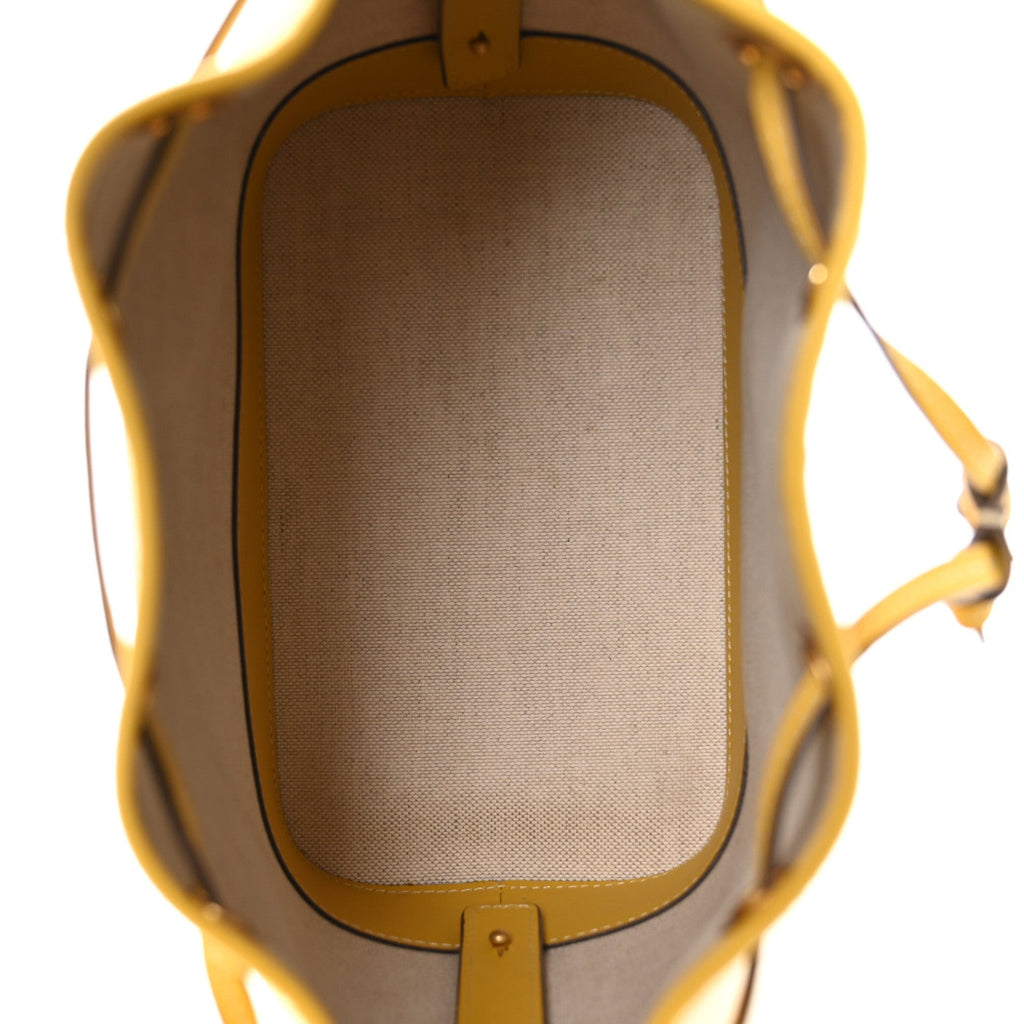 Lauretos Spanish Calfskin Medium Himmel Drawstring Bucket Bag Lemon Gold