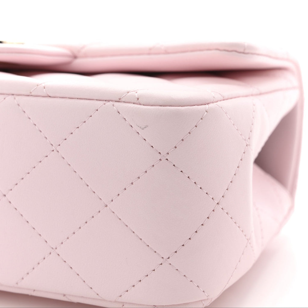 Lambskin Quilted Mini Top Handle Rectangular Flap Light Pink