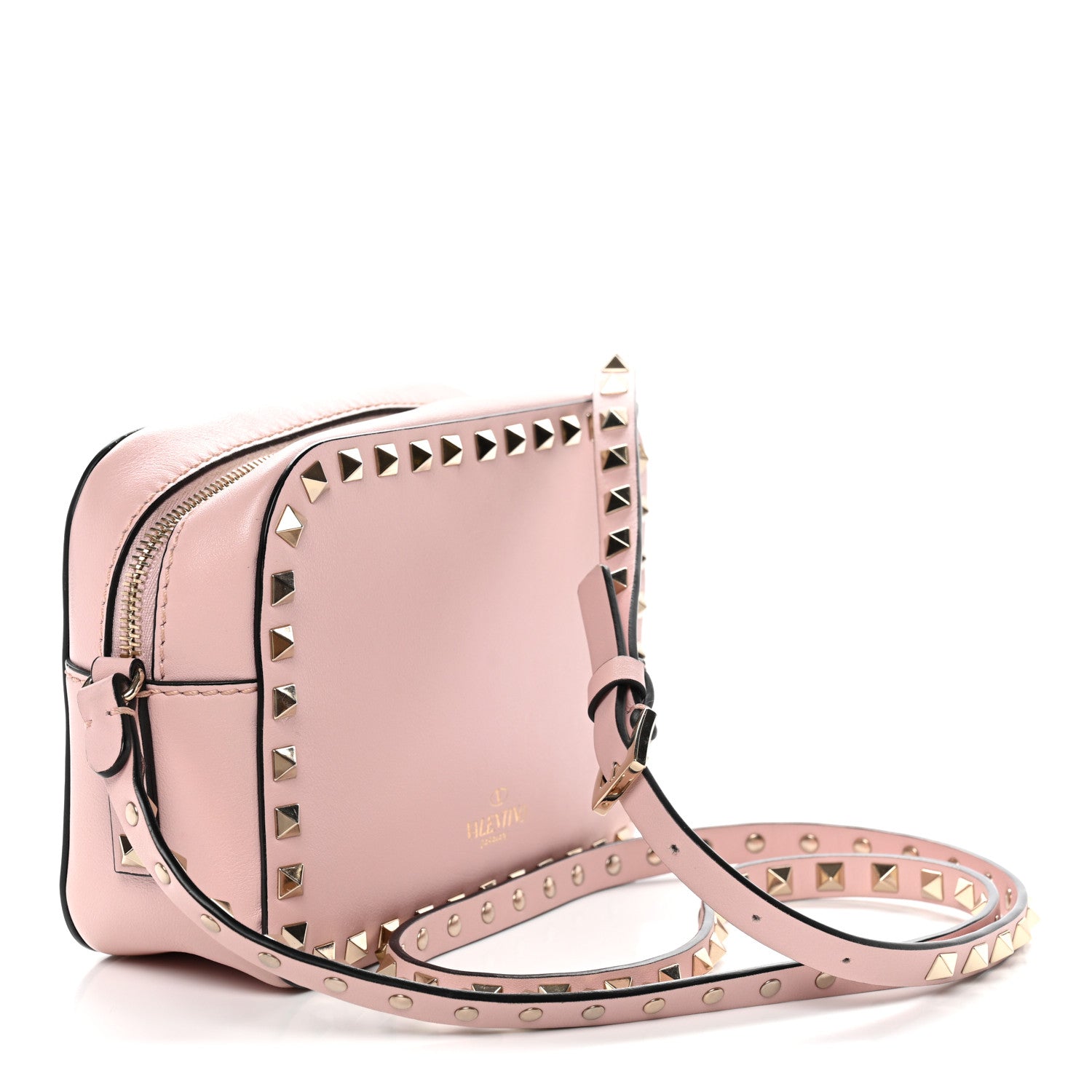 Calfskin Rockstud Camera Crossbody Bag Water Rose