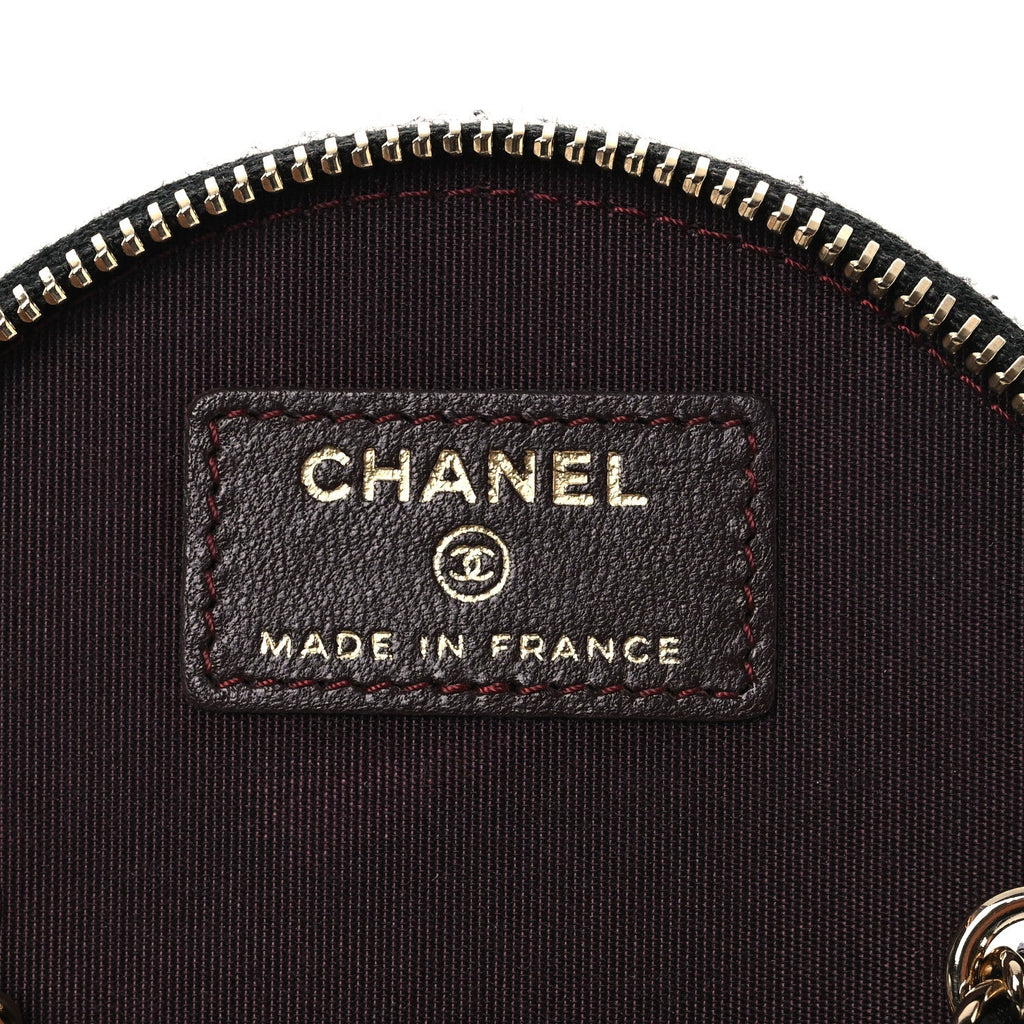Lambskin Quilted Round Small Vanity Case With Chain Black