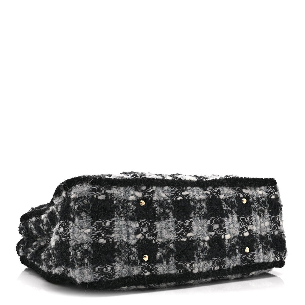 Tweed Shearling Quilted Lambskin Shopping Tote  Black Grey