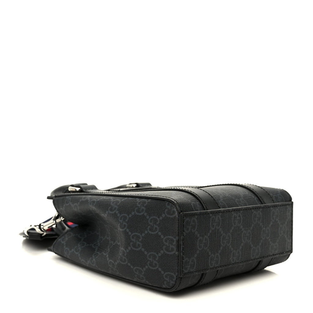 GG Supreme Monogram Appia Calfskin Web Mini Tote Bag Black