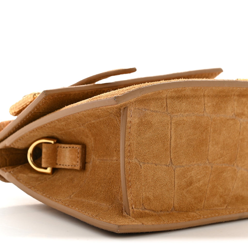 Suede Crocodile Embossed Le Chiquito Moyen Brown