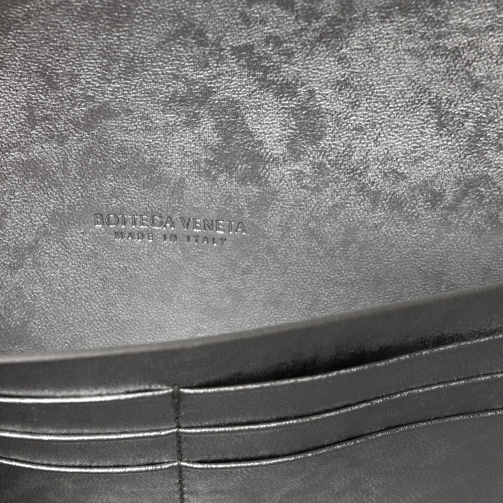 Metallic Lambskin Intrecciato Long Andiamo Top Handle Clutch Silver