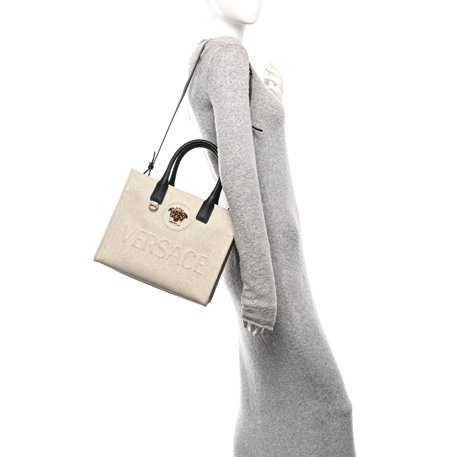 Canvas Calfskin La Medusa Small Tote Bag Beige