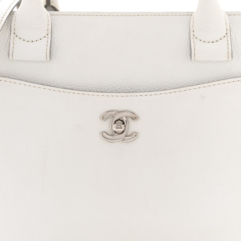 Grained Calfskin Small Neo Executive Shopper Tote White