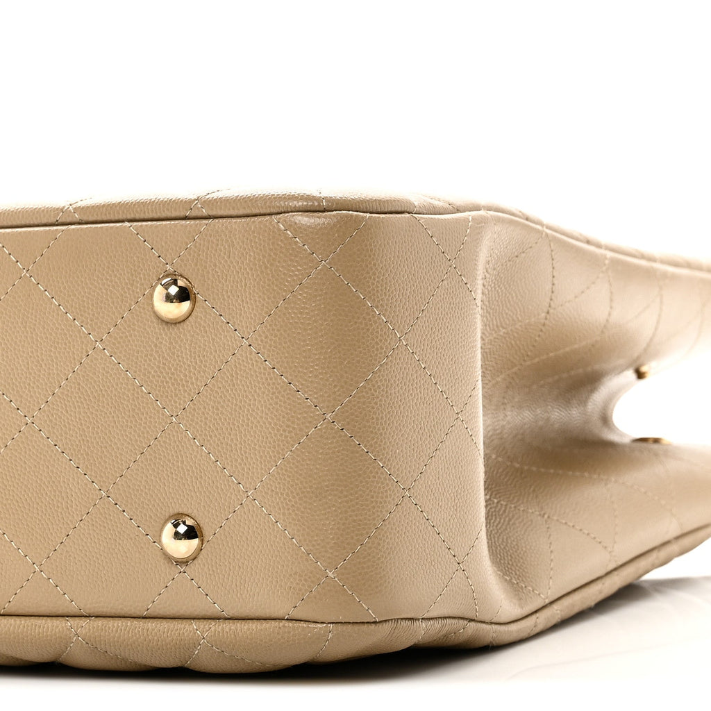 Caviar Quilted Large Shopping Tote Dark Beige