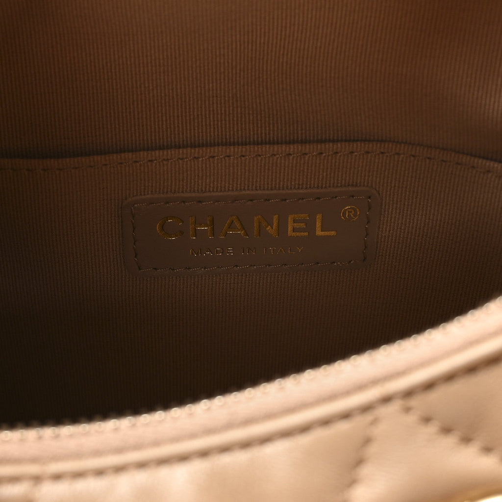 Lambskin Quilted Hobo Beige