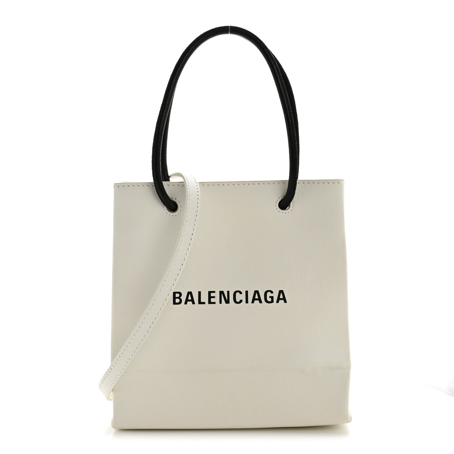 Squared Calfskin Logo North South Shopper Tote XXS White