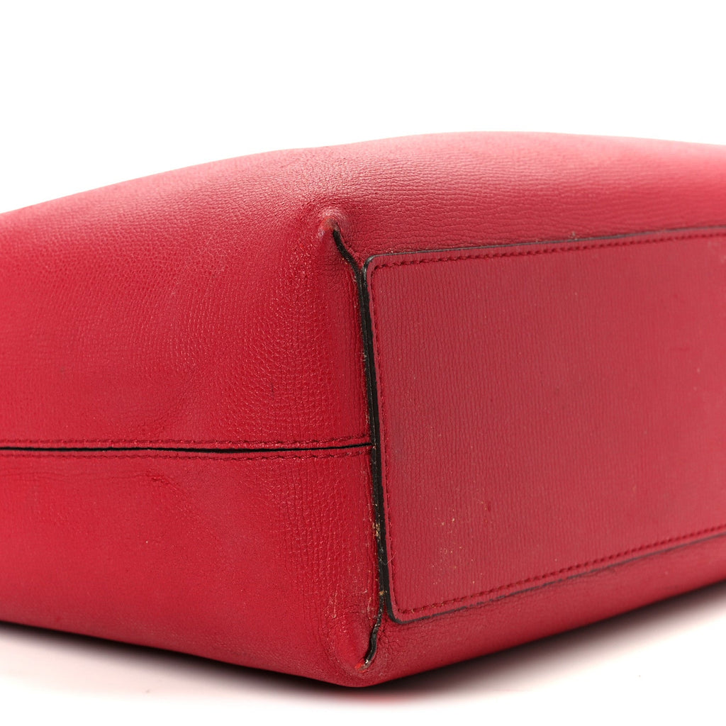Grainy Calfskin Haymarket Check Medium Reversible Tote Red