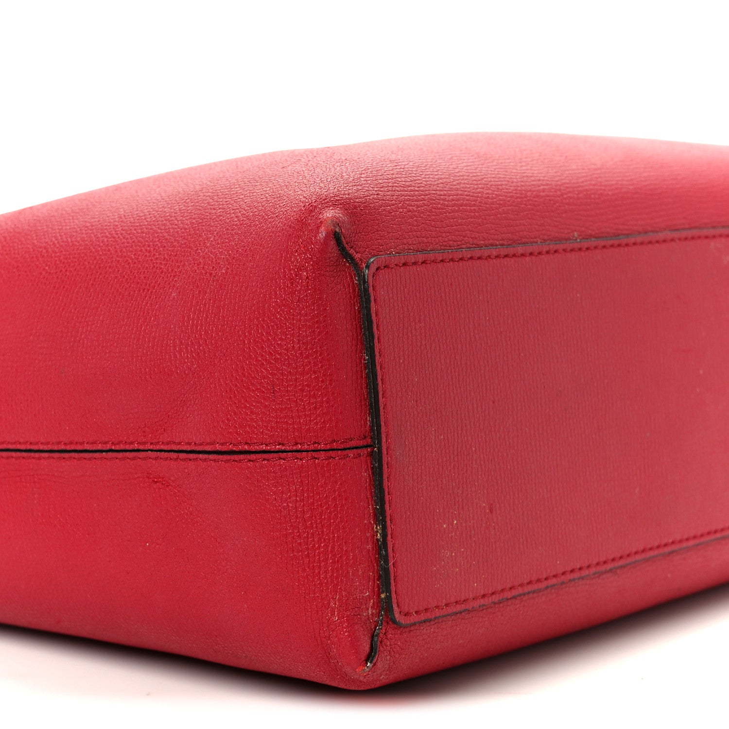Grainy Calfskin Haymarket Check Medium Reversible Tote Red