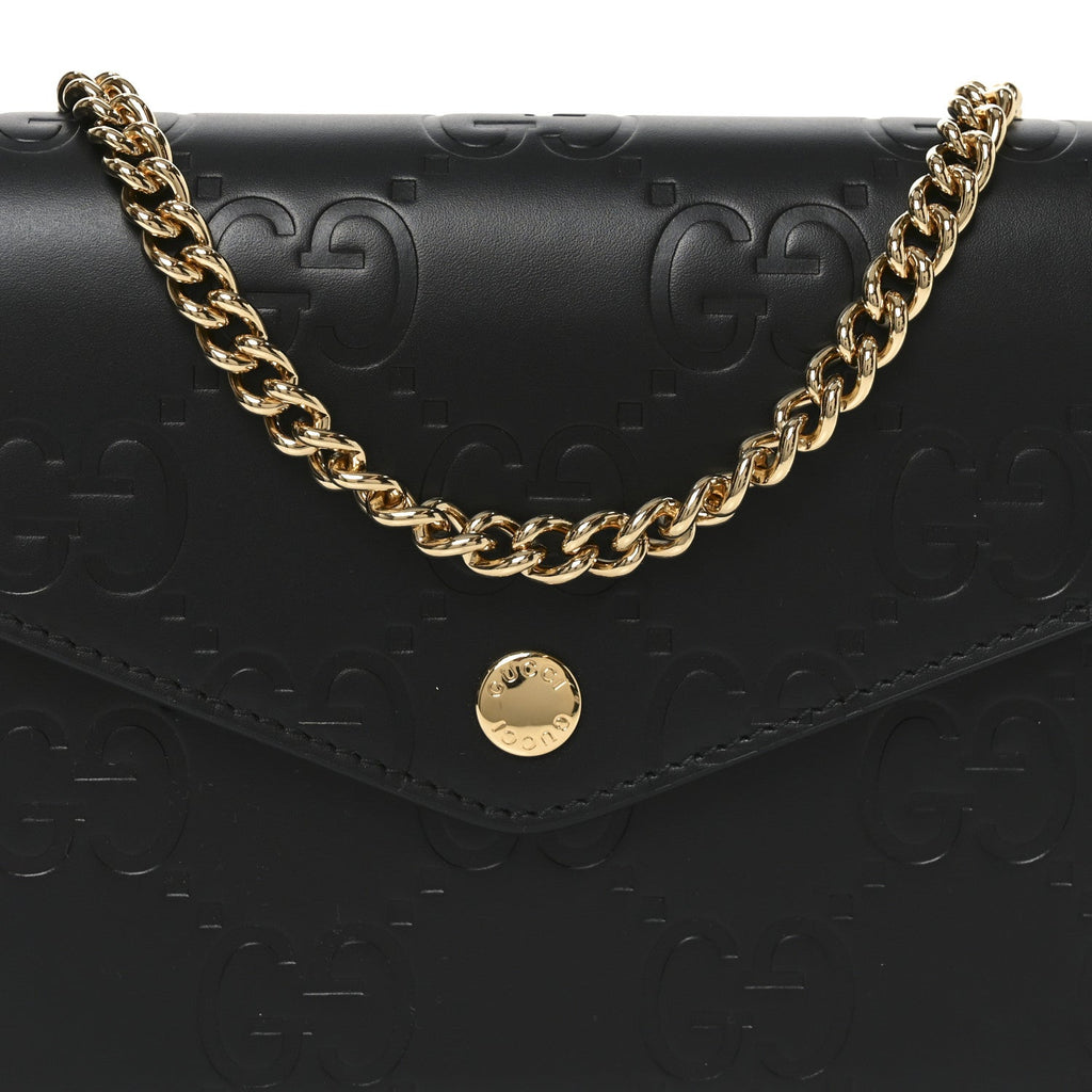 Calfskin GG Debossed Chain Wallet Black