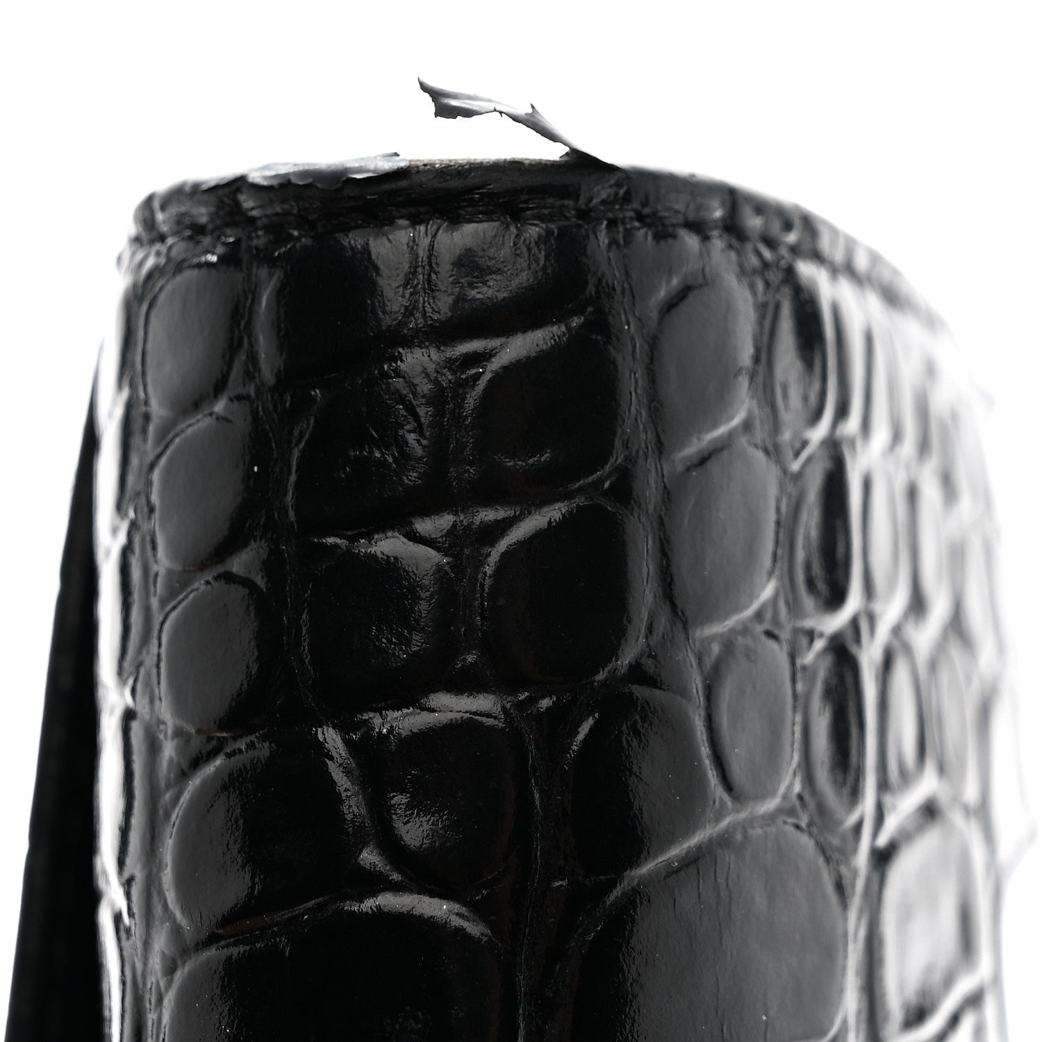 Shiny Calfskin Monochrome Crocodile Embossed Hourglass Chain Bag Black