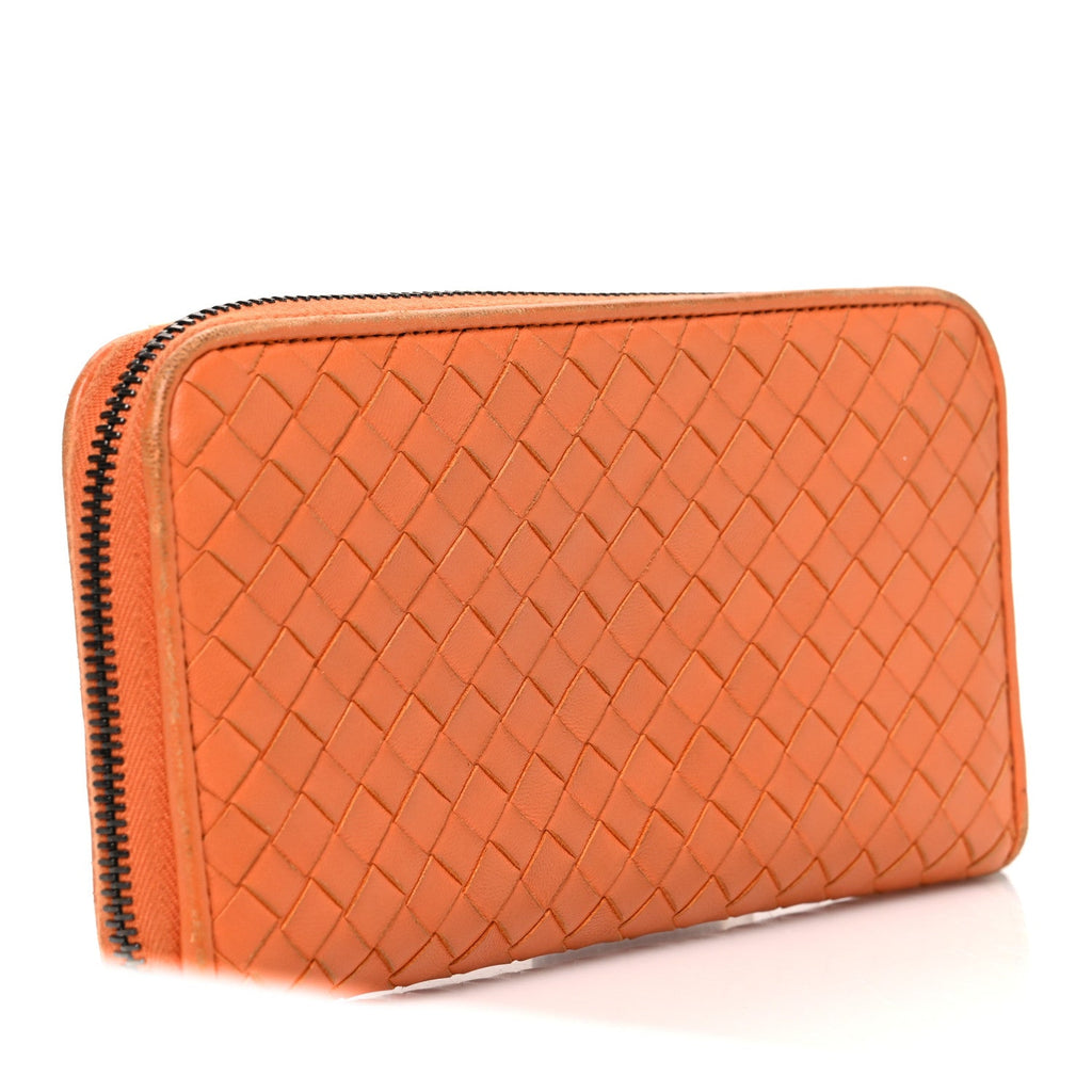 Nappa Intrecciato Zip Around Wallet Orange