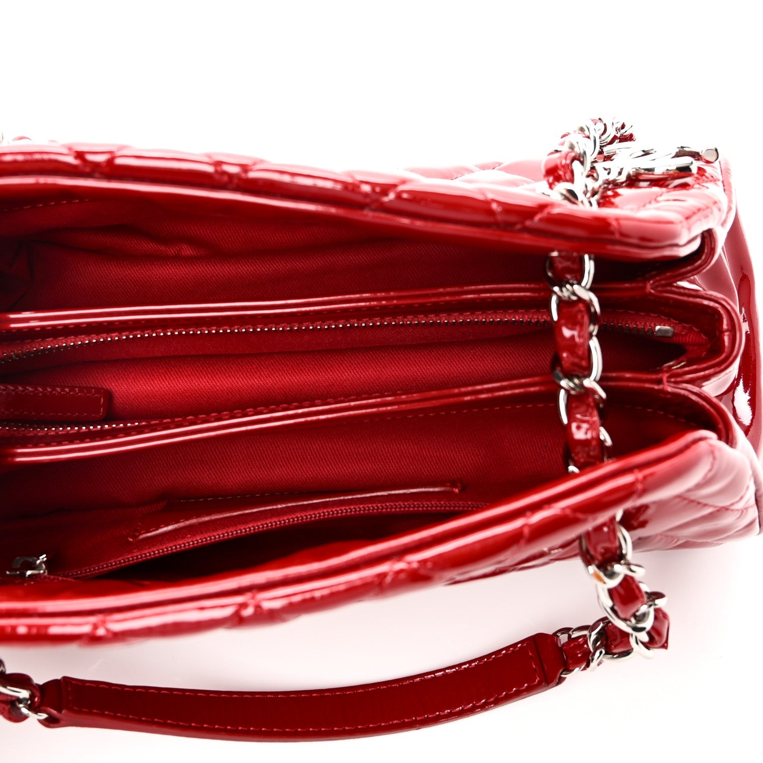 Patent Quilted Small Just Mademoiselle Bowling Bag Red
