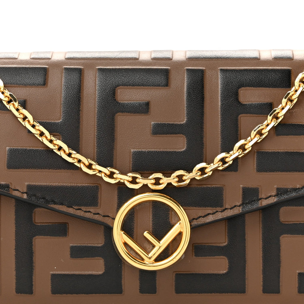 Vitello Soft F is Fendi Bi-Color FF 1974 Embossed Continental Envelope Wallet On Chain Maya Black
