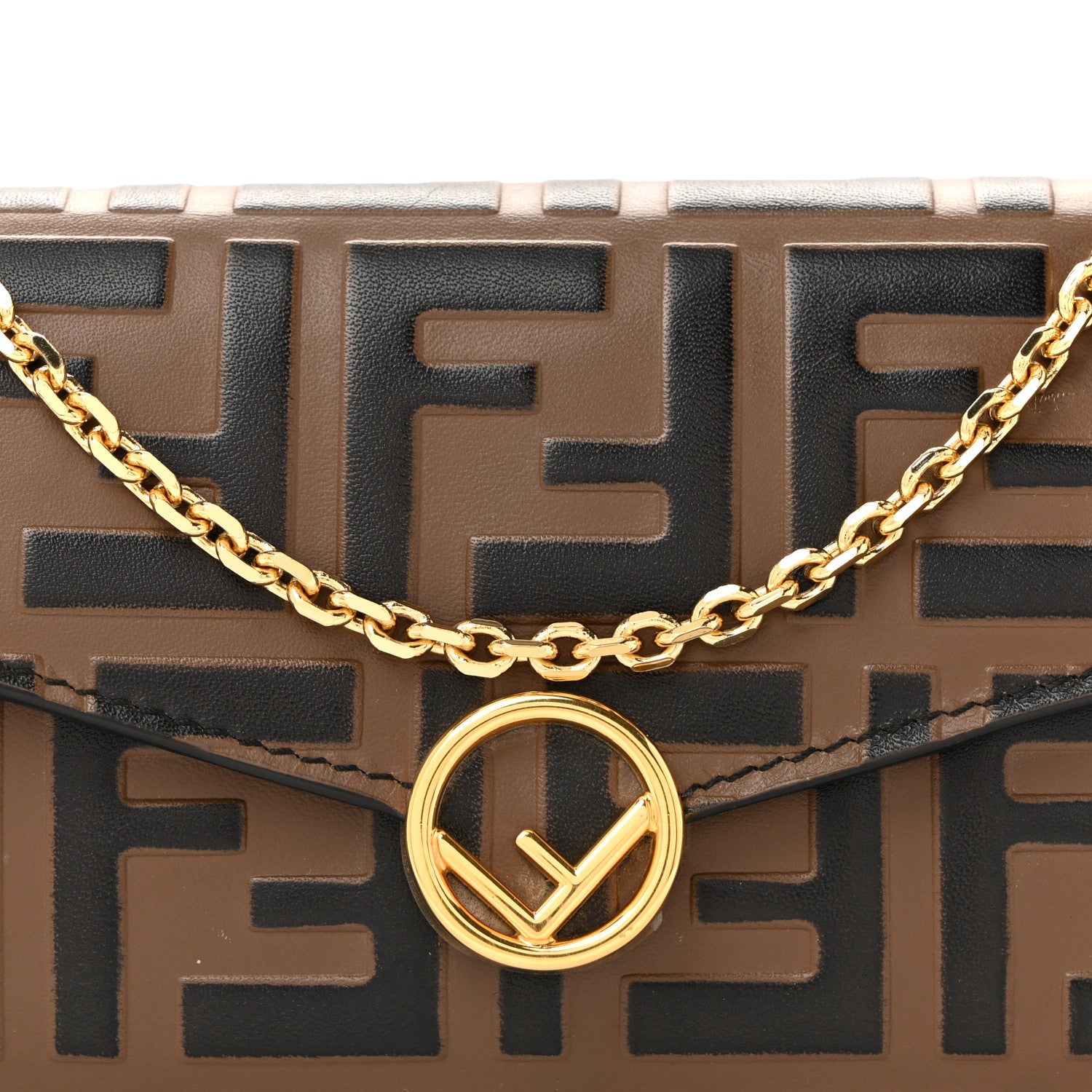 Vitello Soft F is Fendi Bi-Color FF 1974 Embossed Continental Envelope Wallet On Chain Maya Black