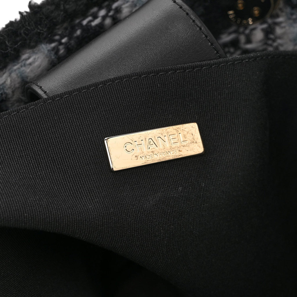 Tweed Shearling Quilted Lambskin Shopping Tote  Black Grey