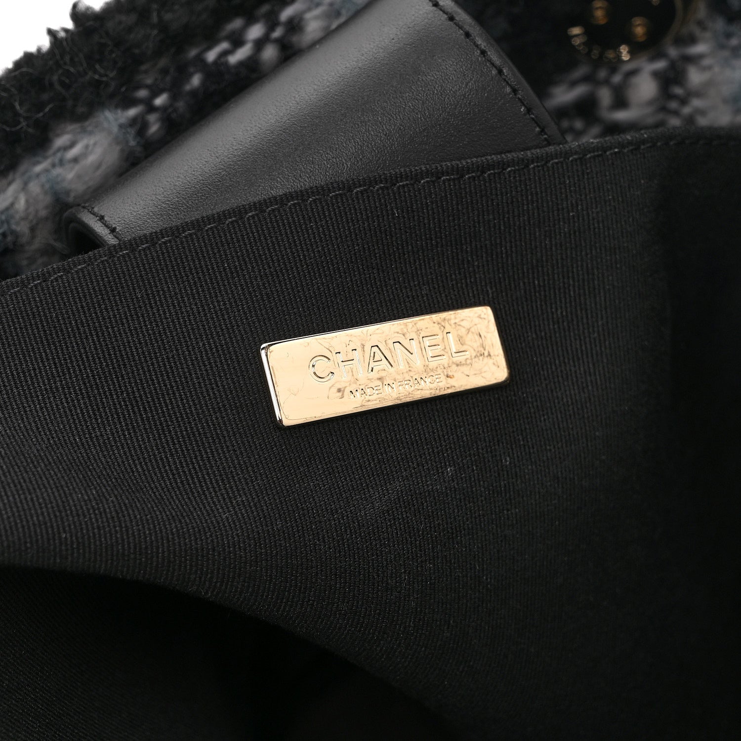 Tweed Shearling Quilted Lambskin Shopping Tote  Black Grey