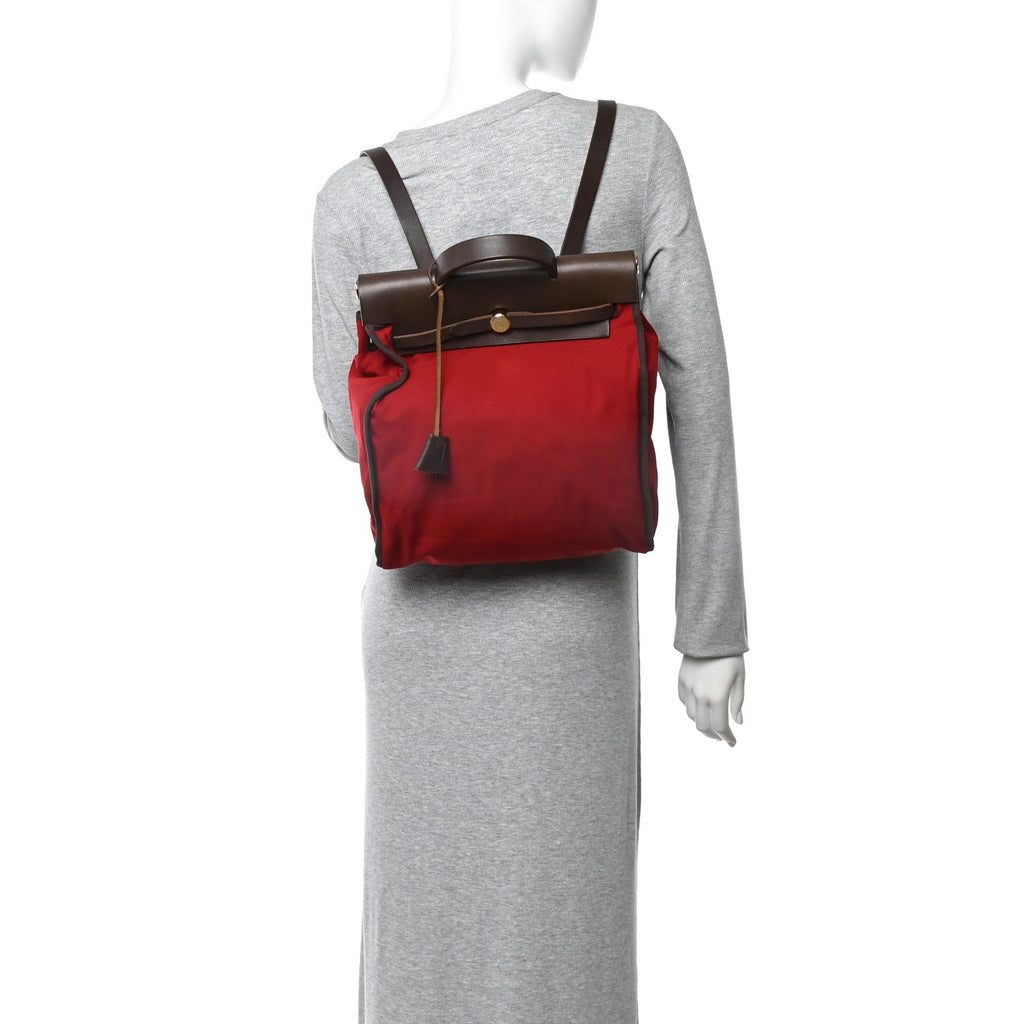 Toile Vache Calfskin Herbag 30 PM Backpack Orange Red