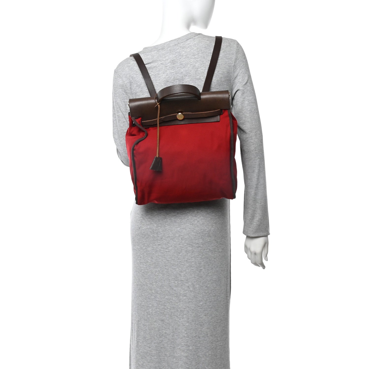 Toile Vache Calfskin Herbag 30 PM Backpack Orange Red