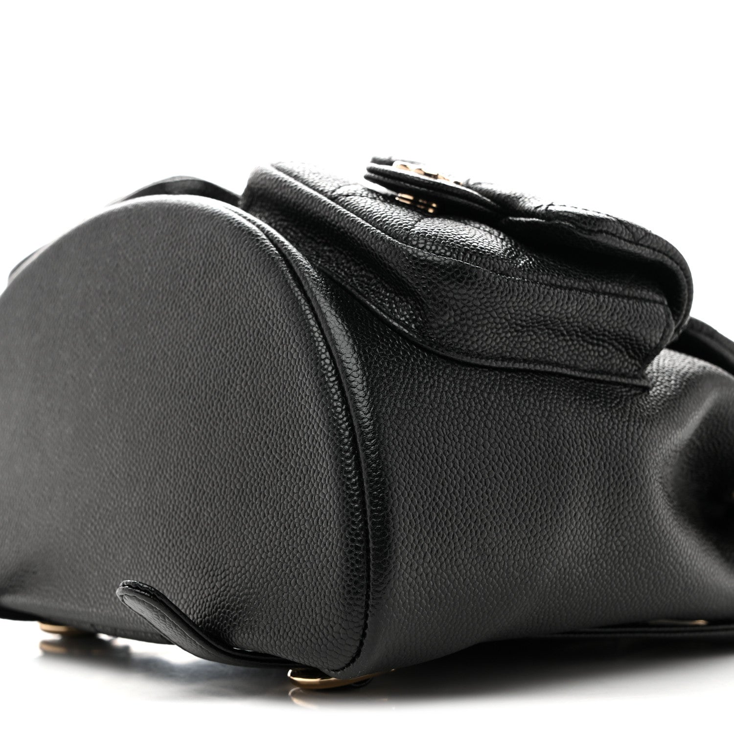 Shiny Caviar Quilted Medium Duma Pockets Drawstring Backpack Black