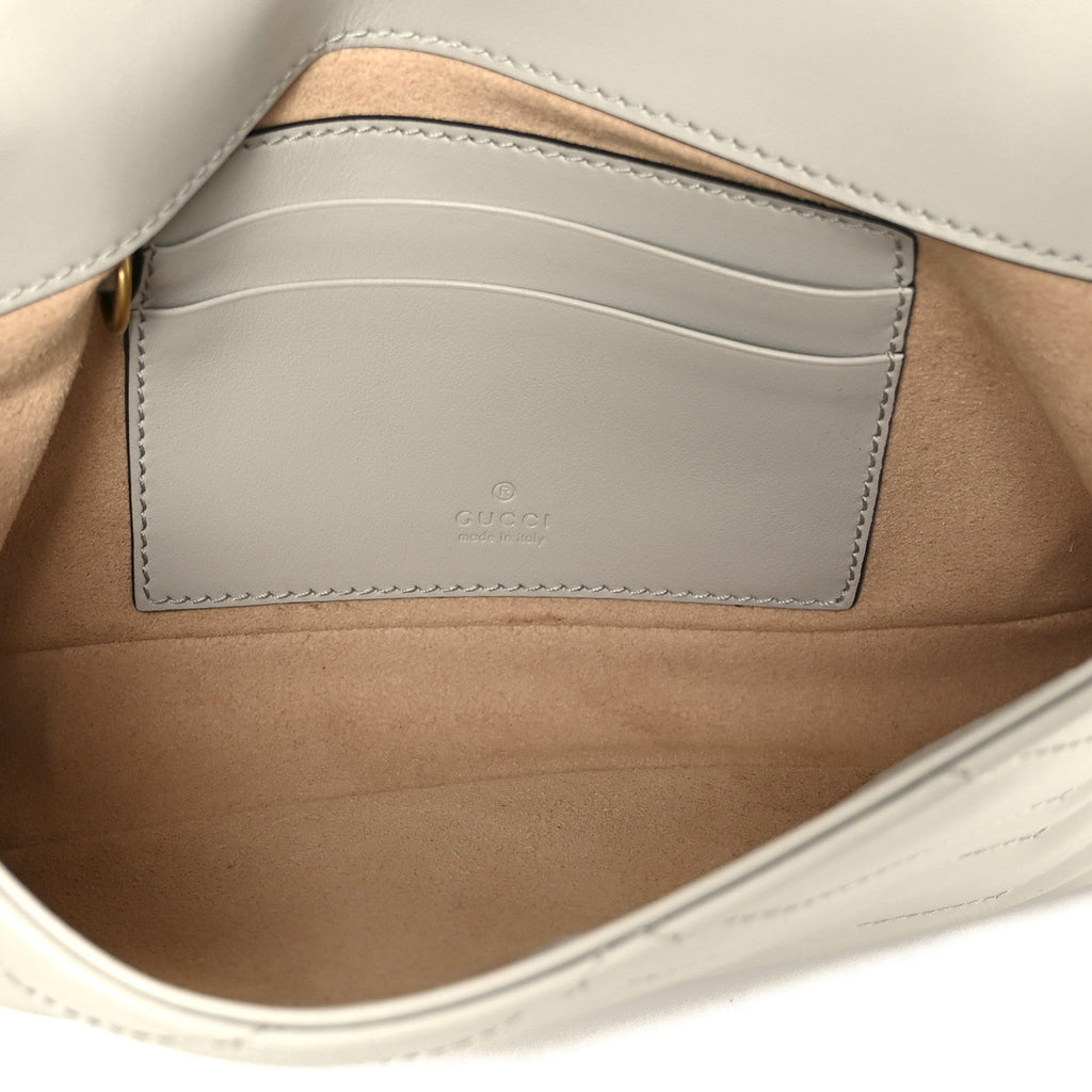 Calfskin Matelasse Mini GG Marmont Shoulder Bag With  Holder White Light Grey