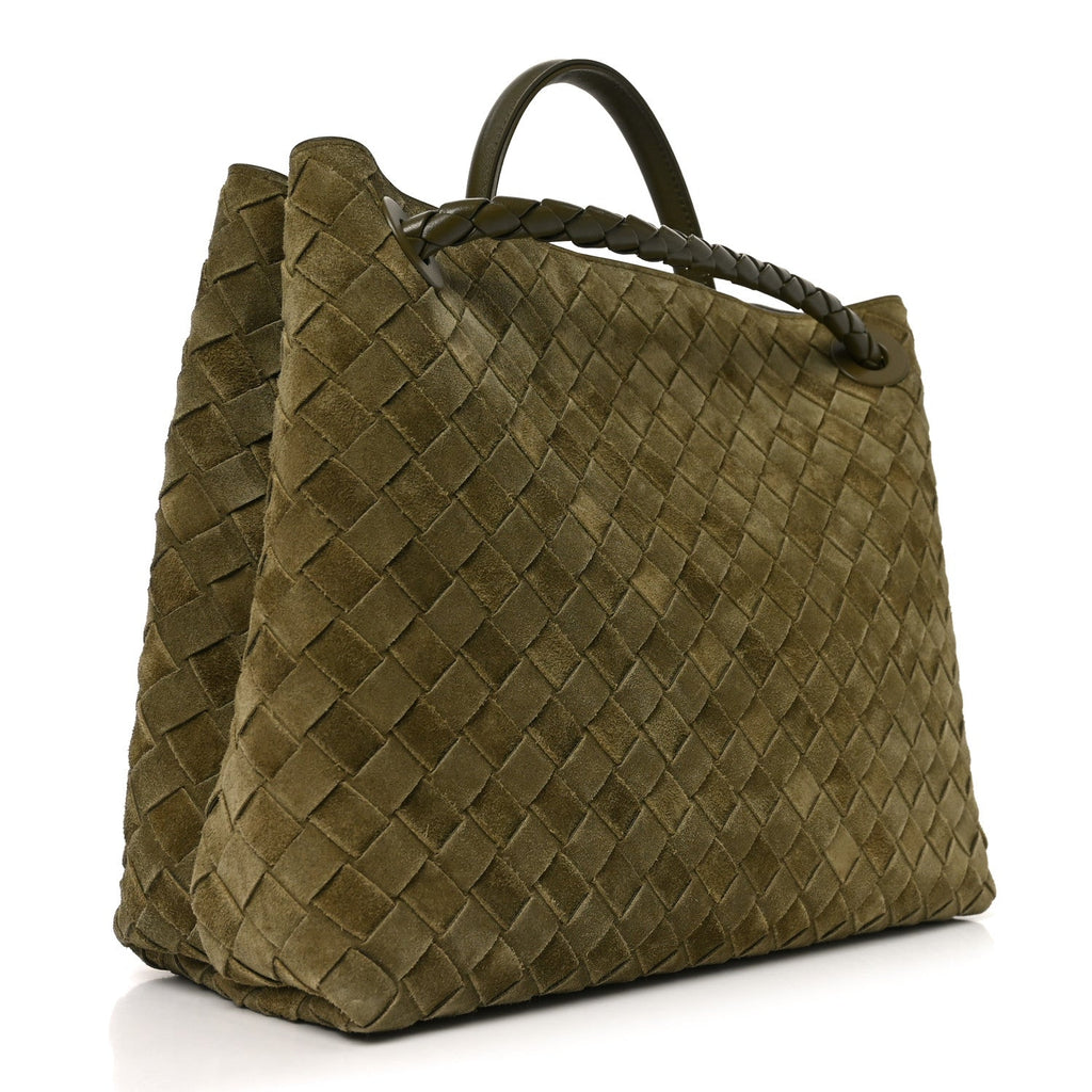 Suede Intrecciato Medium Andiamo Shoulder Bag Mud