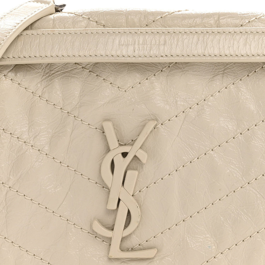 Crinkled Calfskin Matelasse Monogram Medium Niki Chain Satchel Crema Soft